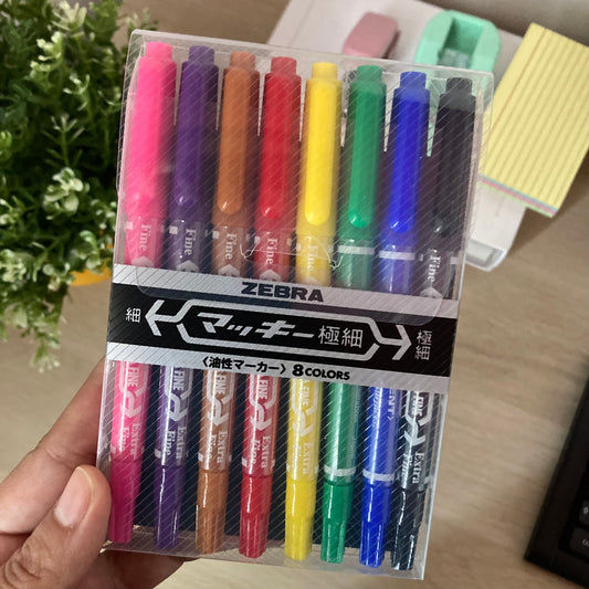 Marcadores Permanentes Zebra Doble Punta – Set de 8 Colores